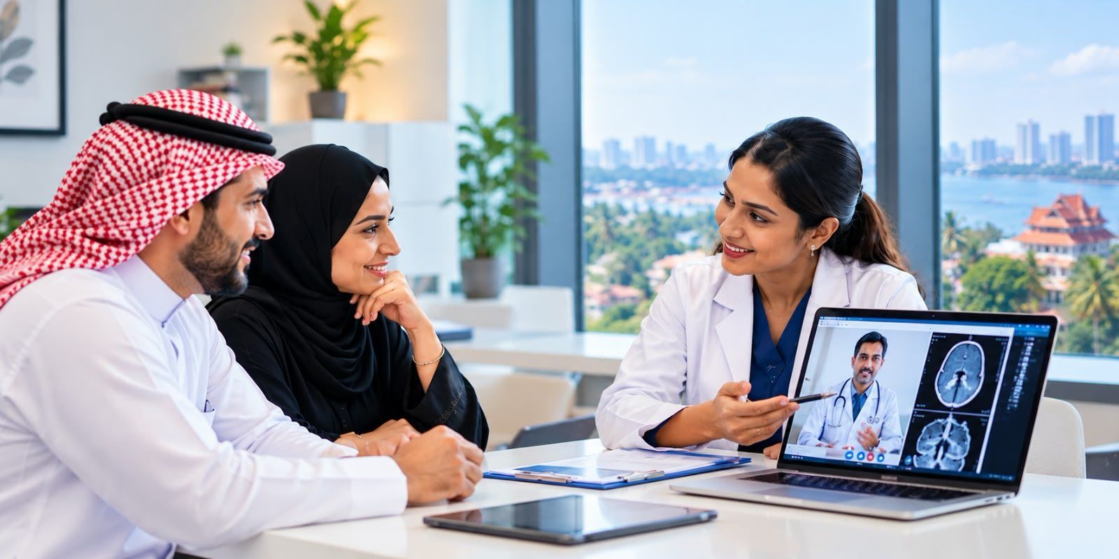 An international patient discussing care options with a coordinator